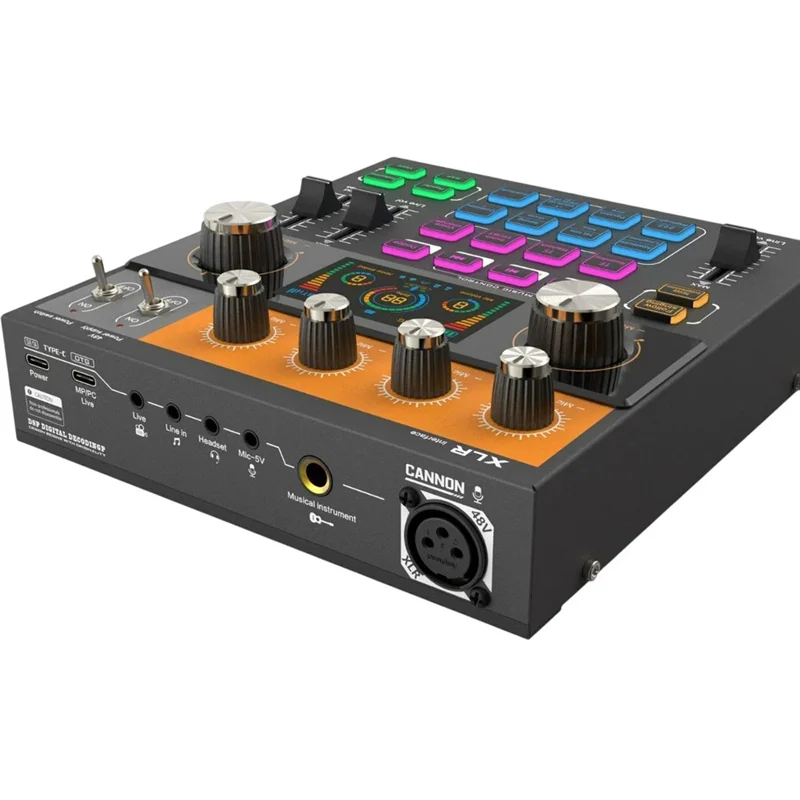 C200 Audio Mixer Sound Card Bluetooth-compatible Adjustable Mixing Console for Live Streaming  /  Singing - Black