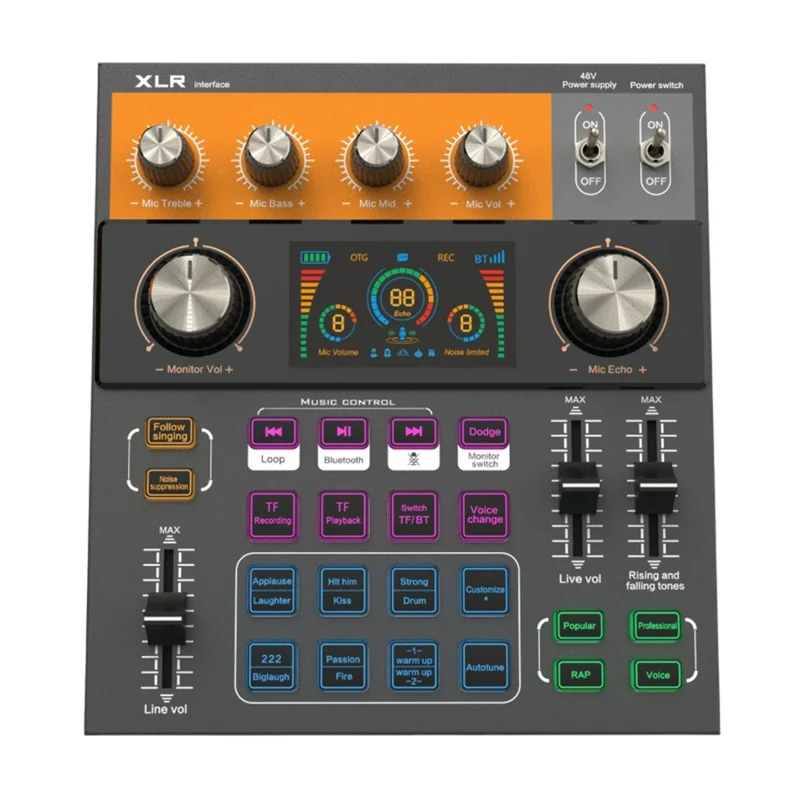 C200 Audio Mixer Sound Card Bluetooth-compatible Adjustable Mixing Console for Live Streaming  /  Singing - Black