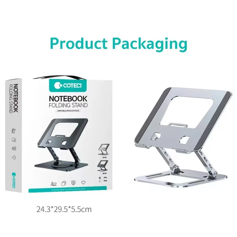 Soporte plegable para portátil COTECI BS-008 de aleación de aluminio para tablet, altura ajustable y portátil - Plata