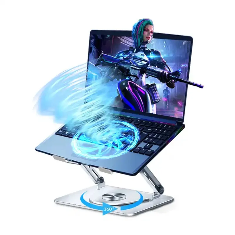 Подставка для ноутбука из углеродистой стали с RGB-вентилятором, поворот на 360 градусов, игровая офисная охлаждающая скоба