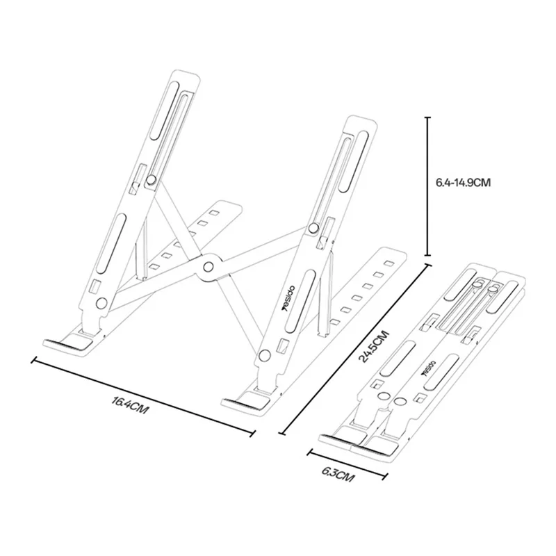 YESIDO LP07 لحامل أجهزة الكمبيوتر المحمولة من 13 إلى 20 بوصة، حامل قابل للتعديل في الارتفاع مصنوع من سبائك الألومنيوم