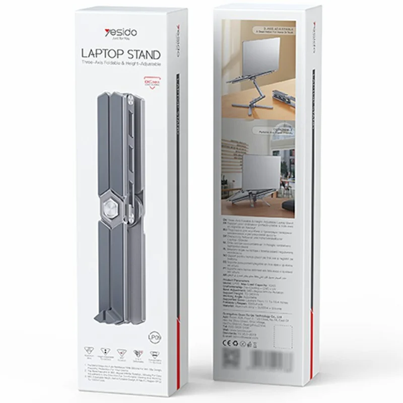 YESIDO LP09 Aluminum Laptop Stand Height Adjustable Foldable Notebook Riser for Home  /  Office  /  Travel - Silver