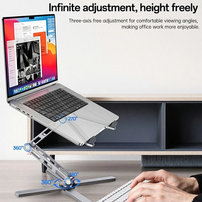 YESIDO LP09 Aluminum Laptop Stand Height Adjustable Foldable Notebook Riser for Home  /  Office  /  Travel - Silver