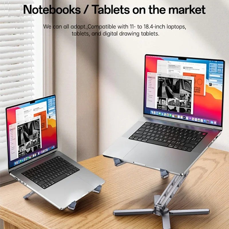 YESIDO LP09 Aluminum Laptop Stand Height Adjustable Foldable Notebook Riser for Home  /  Office  /  Travel - Silver