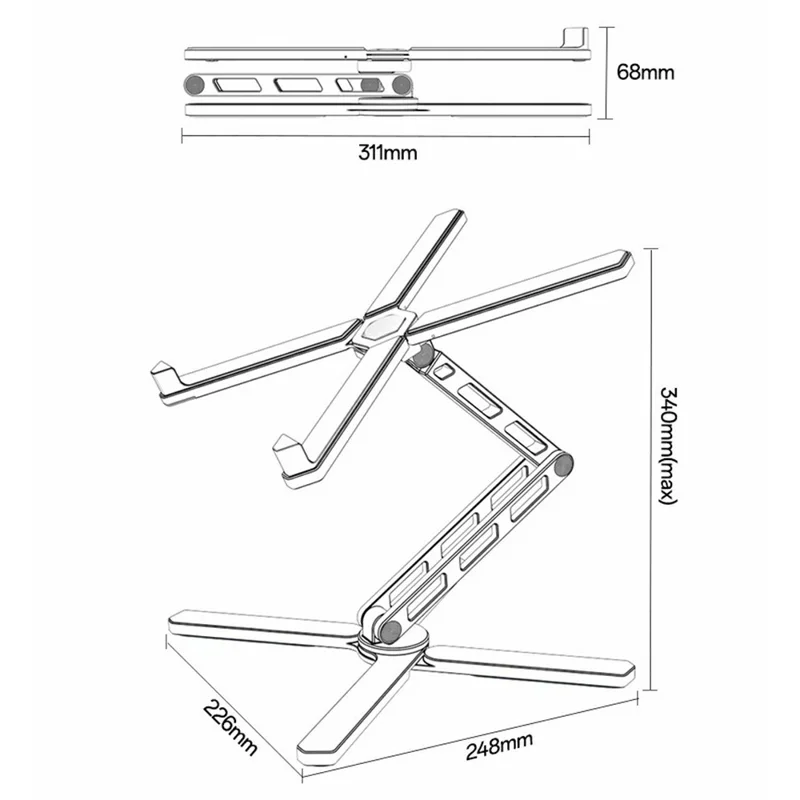 YESIDO LP09 Aluminum Laptop Stand Height Adjustable Foldable Notebook Riser for Home  /  Office  /  Travel - Silver