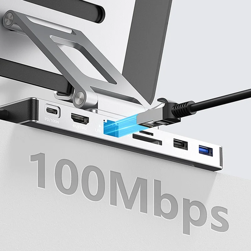 BLUEENDLESS ST706A 7 in 1 Type-C Hub with 360 Degree Rotating Adjustable Tablet Stand Holder - Grey