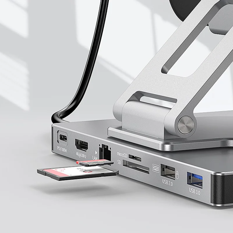 BLUEENDLESS ST706A 7 in 1 Type-C Hub with 360 Degree Rotating Adjustable Tablet Stand Holder - Grey