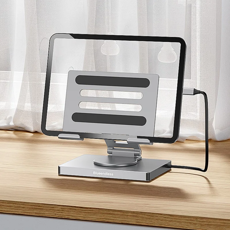 BLUEENDLESS ST706A 7 in 1 Type-C Hub with 360 Degree Rotating Adjustable Tablet Stand Holder - Grey