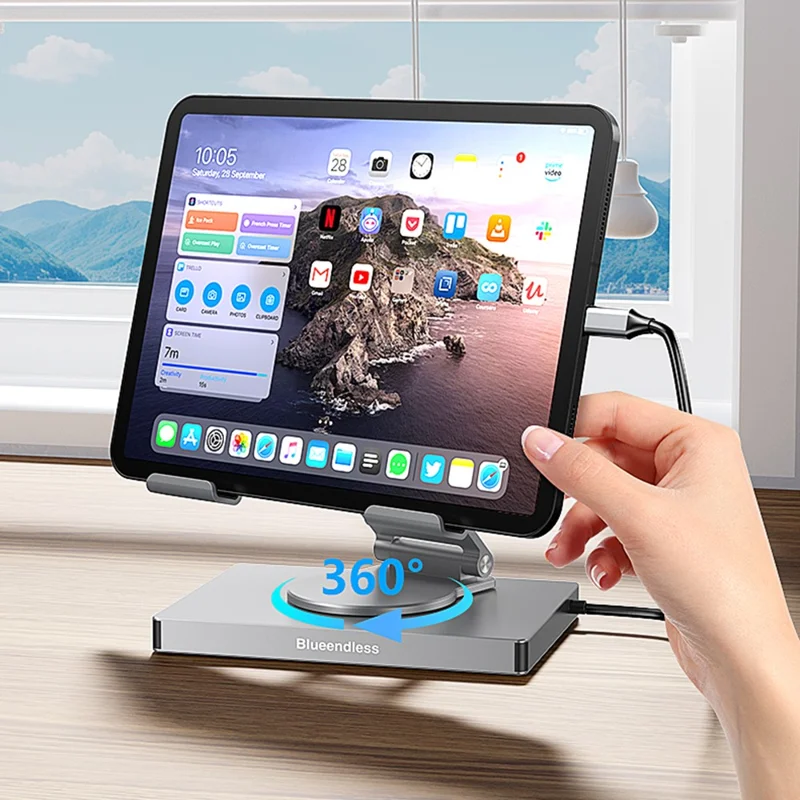 BLUEENDLESS ST706A 7 in 1 Type-C Hub with 360 Degree Rotating Adjustable Tablet Stand Holder - Grey