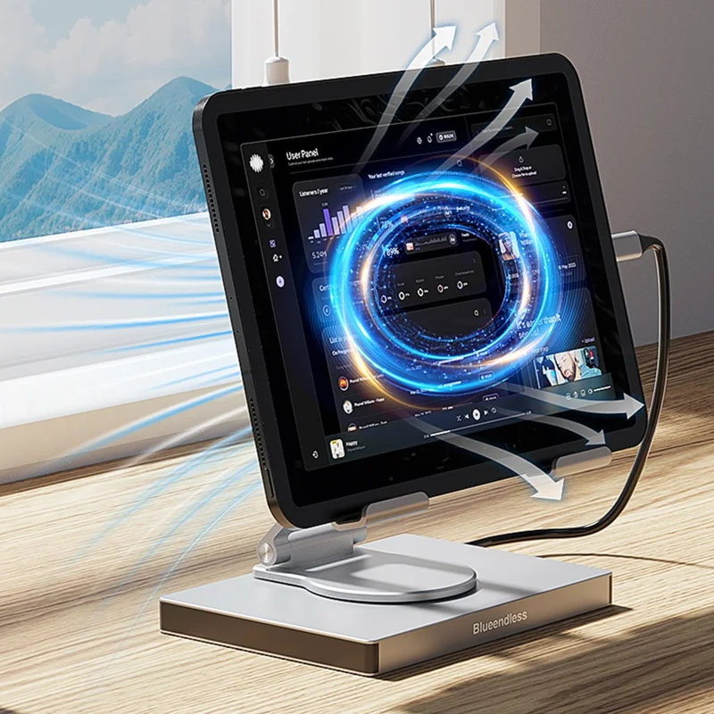 BLUEENDLESS ST706A 7 in 1 Type-C Hub with 360 Degree Rotating Adjustable Tablet Stand Holder - Grey