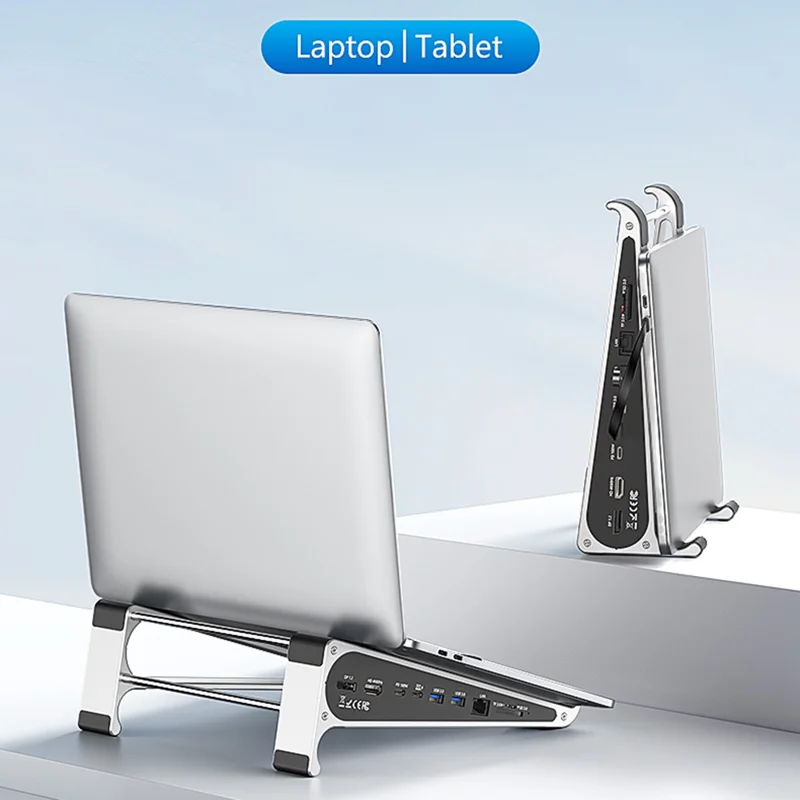 BLUEENDLESS ST809 8-in-1 Laptopstand Type-C Hub met DP 1.2 + RJ45 + 4K 60Hz HD + PD 100W + 2 USB 3.0 + TF-kaartlezer - Zilvergrijs