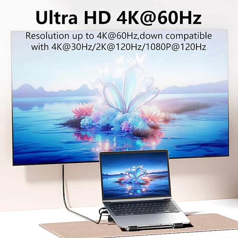 BLUEENDLESS ST708 7 in 1 Laptop Stand Riser Type-C Hub with 4K 60Hz HD + PD 100W + 3 USB 3.0 + TF Card Reader - Silver Grey