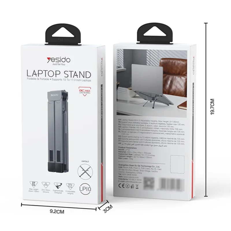 YESIDO LP10 Laptop Stand Foldable Adjustable Height Cooling Pad Notebook Laptop Holder