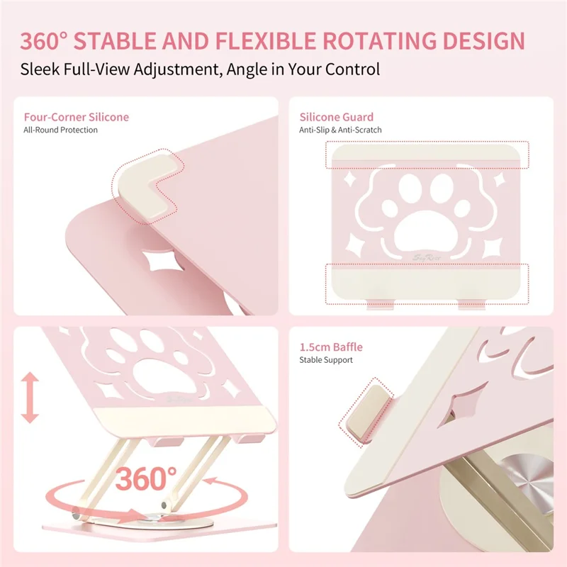 SAYROSE VZC1 Supporto per Laptop Regolabile a 360°, Supporto per Notebook Pieghevole e Regolabile in Altezza per Laptop da 11-17,3 Pollici - Rosa