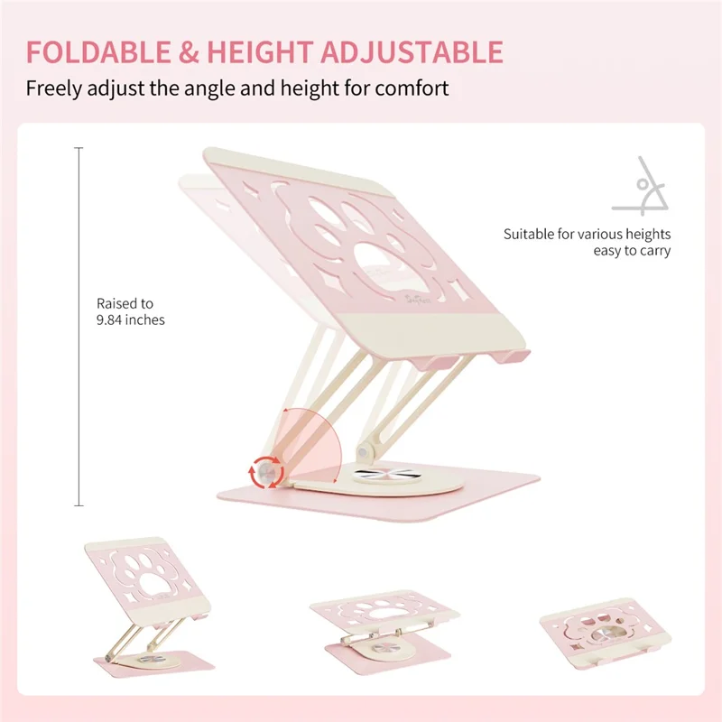 SAYROSE VZC1 Supporto per Laptop Regolabile a 360°, Supporto per Notebook Pieghevole e Regolabile in Altezza per Laptop da 11-17,3 Pollici - Rosa