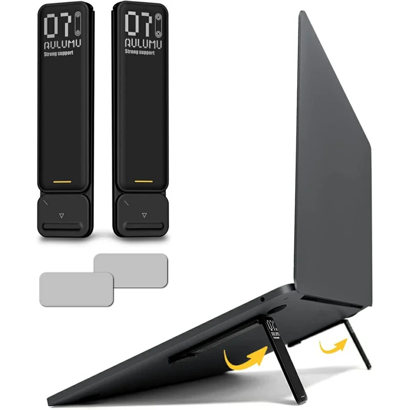 AULUMU G07 2 Peças / Conjunto Suporte Elevador de Laptop Ultrafino em Couro PU + Liga de Zinco com Mola de Abertura Rápida - Preto