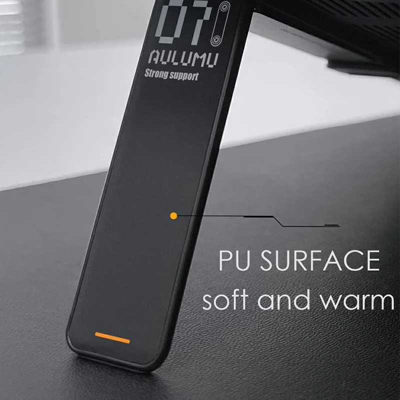 AULUMU G07 2 Peças / Conjunto Suporte Elevador de Laptop Ultrafino em Couro PU + Liga de Zinco com Mola de Abertura Rápida - Preto