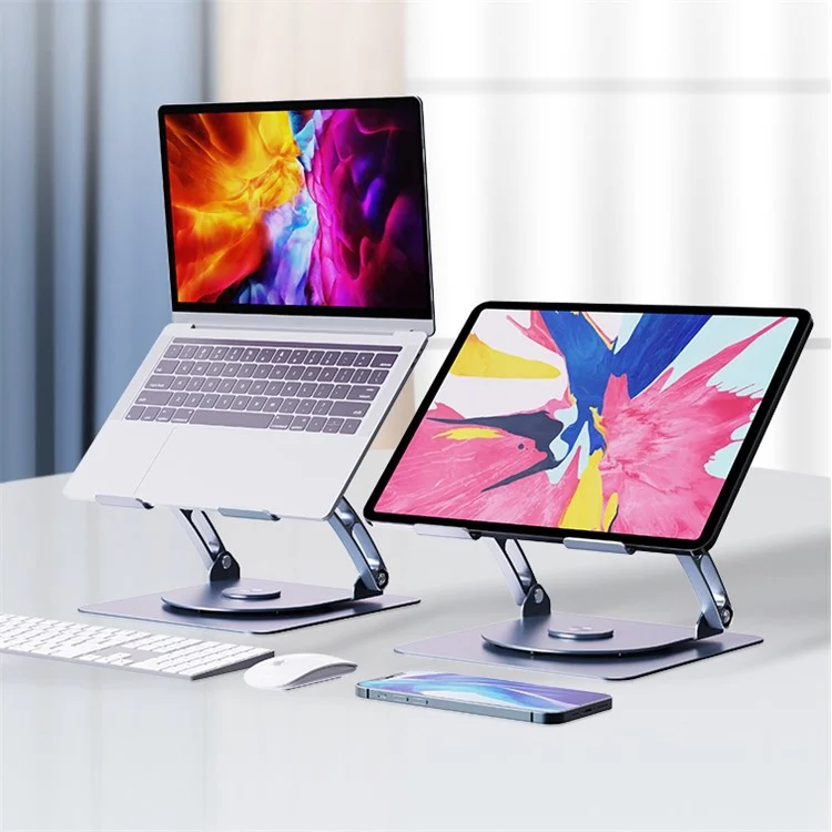 R-JUST HZ08-1 360 Degree Rotating Height Adjustable Laptop Bracket Folding Notebook Stand - Grey