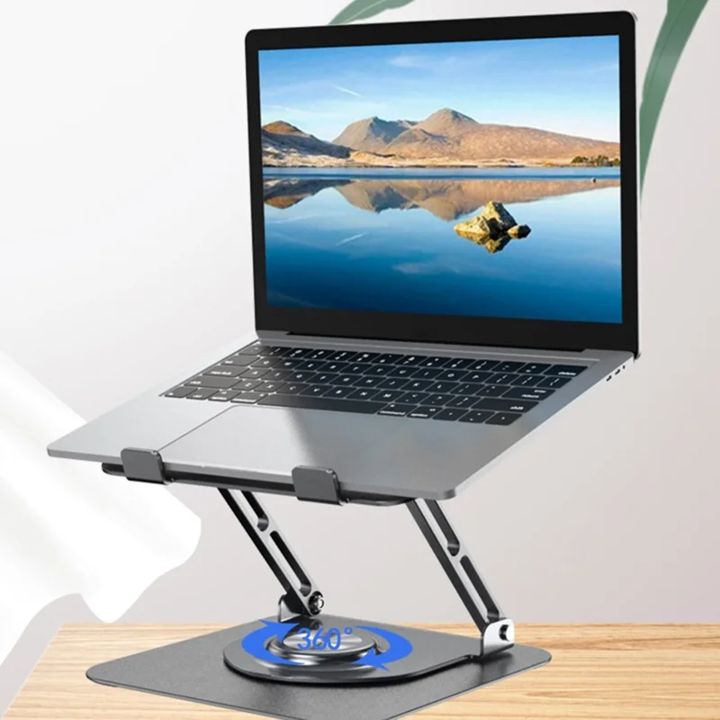 D147 360 Degree Rotating Laptop Lifting Bracket Aluminum Alloy Notebook Cooler Desktop Stand - Black