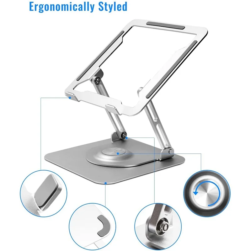 D147 360 Degree Rotating Laptop Lifting Bracket Aluminum Alloy Notebook Cooler Desktop Stand - Black