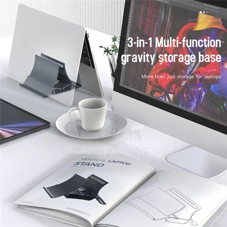 R-JUST BJ16 Notebook Vertical Storage Base Aluminum Alloy Desktop Laptop Holder Stand - Grey