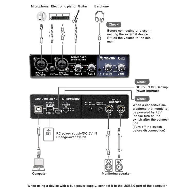 TEYUN Q22 Sound Card USB Karaoke Recording Audio Live Broadcast KTV Sound Card for Live Broadcast, K Songs, Recording, Voice Chatting