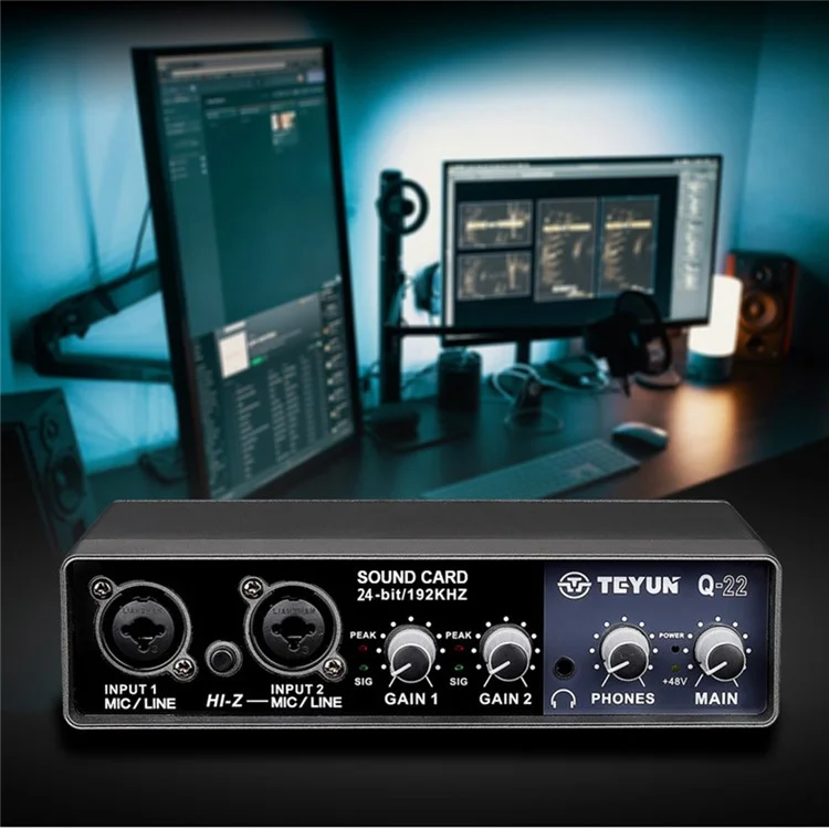 TEYUN Q22 Sound Card USB Karaoke Recording Audio Live Broadcast KTV Sound Card for Live Broadcast, K Songs, Recording, Voice Chatting