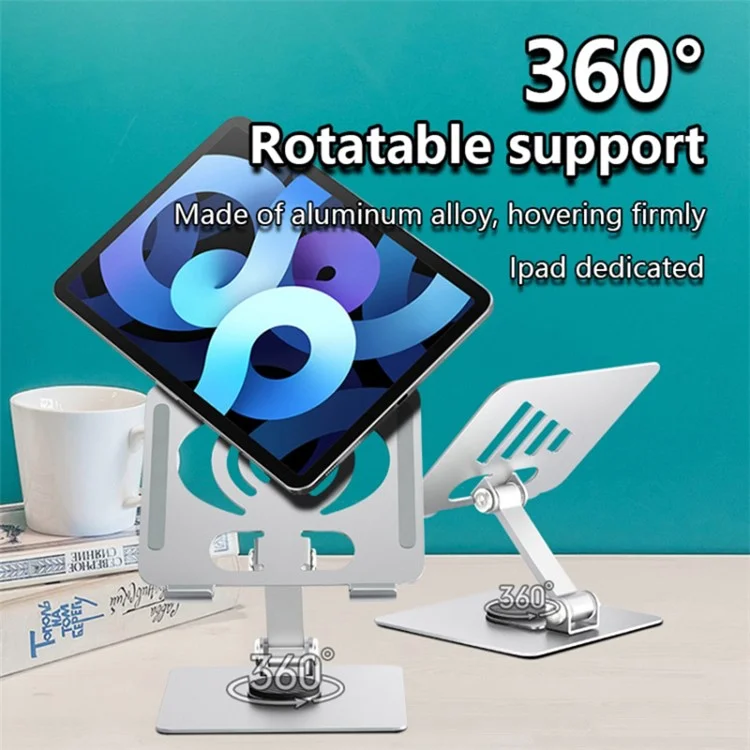 L-13 360-Degree Rotatable Desktop Tablet Holder Stand Foldable Aluminum Alloy Tablet Bracket - Silver
