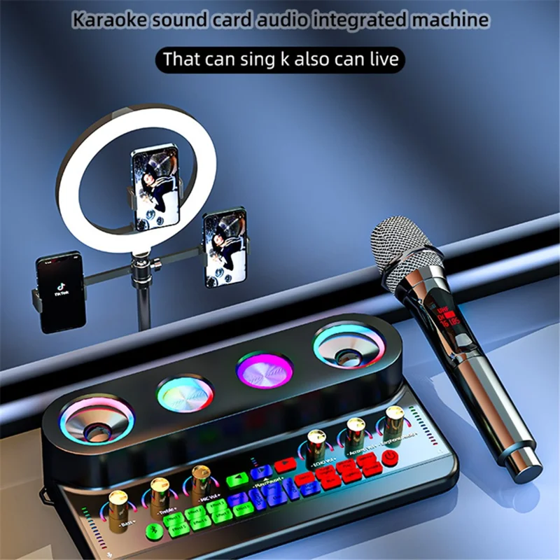 S20 Audio Microphone Sound Card with Dual Microphone for Karaoke Party Soundcard Device - White