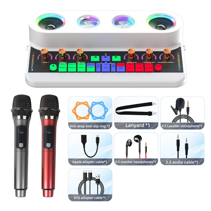 S20 Audio Microphone Sound Card with Dual Microphone for Karaoke Party Soundcard Device - White