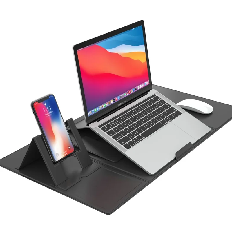 Tapete Multifunction Desk Mat em Couro PU, Suporte para Laptop, Telefone, Livro, Suporte de Mesa Impermeável, Mousepad