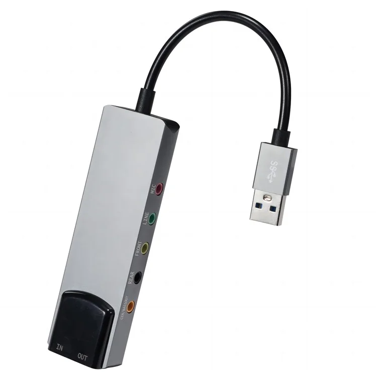 HY-601 6 In 1 USB Multifunction Sound Card USB + 3.5mm Audio + 7.1 Channel / Optical Fiber - Grey