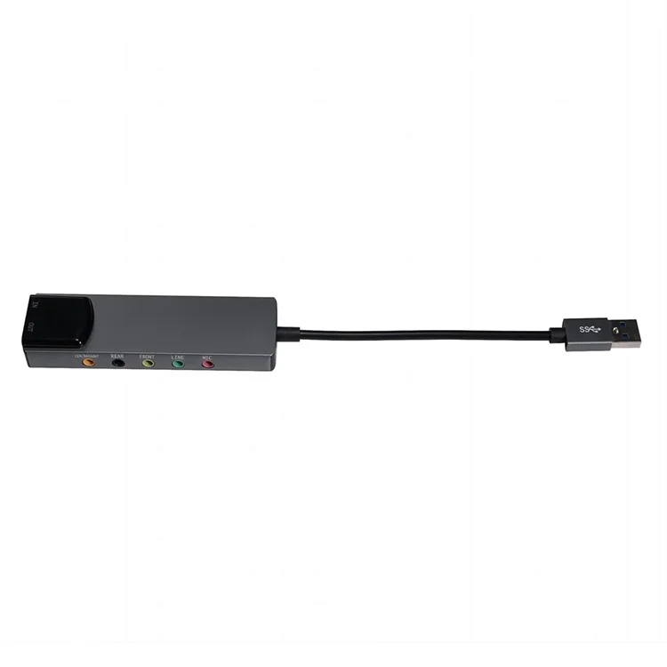 HY-601 6 en 1 Tarjeta de Sonido Multifunción USB USB + Audio de 3.5 mm + 7.1 Canal / Fibra Óptica - Gris