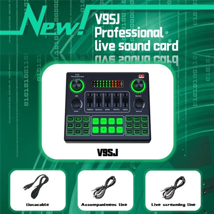 V9SJ Soundkarte Externer Audio-Mixer für Karaoke, Broadcast, Aufnahme, Heimkino-Musik, Gesang