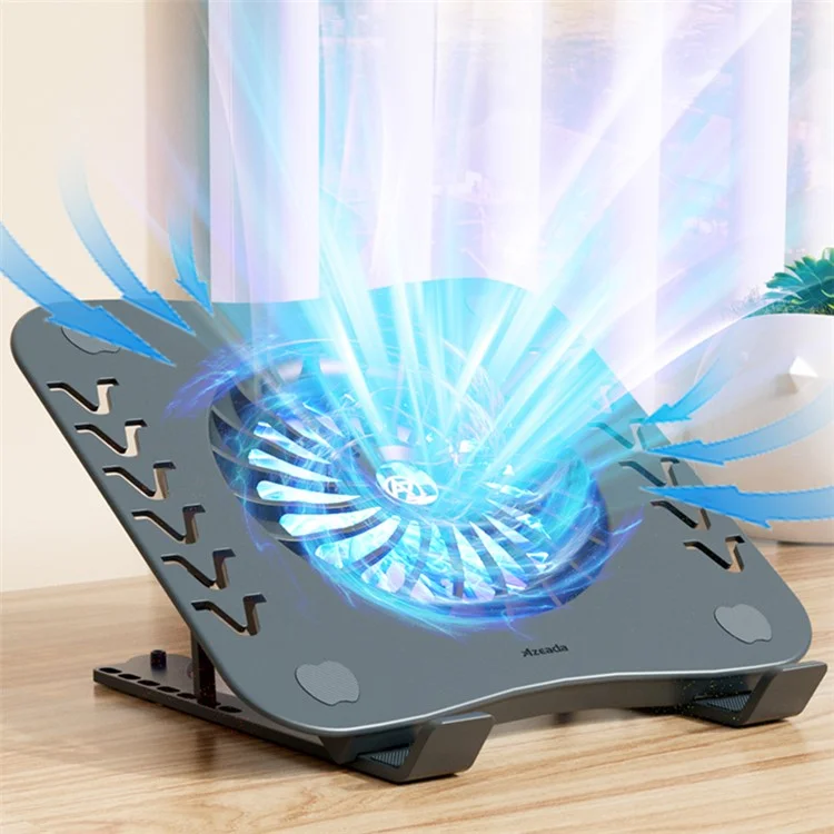 AZEADA AZ-X02 Support de Refroidissement pour Ordinateur Portable Pliable 7 Hauteurs Réglables Support pour Ordinateurs Portables et Tablettes avec Ventilateur de Refroidissement - Gris