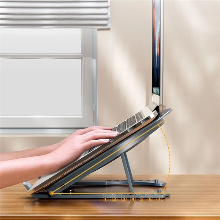 AZEADA AZ-X02 Support de Refroidissement pour Ordinateur Portable Pliable 7 Hauteurs Réglables Support pour Ordinateurs Portables et Tablettes avec Ventilateur de Refroidissement - Gris