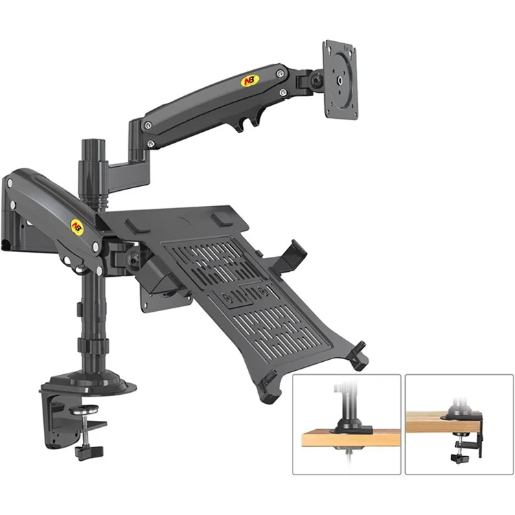 Держатель для ЖК-телевизора/монитора 22"-32" NORTH BAYOU H180 FP-2 + Крепление для ноутбука 10"-17" с газовой пружиной, полноповоротный, двухрычажный, зажимной