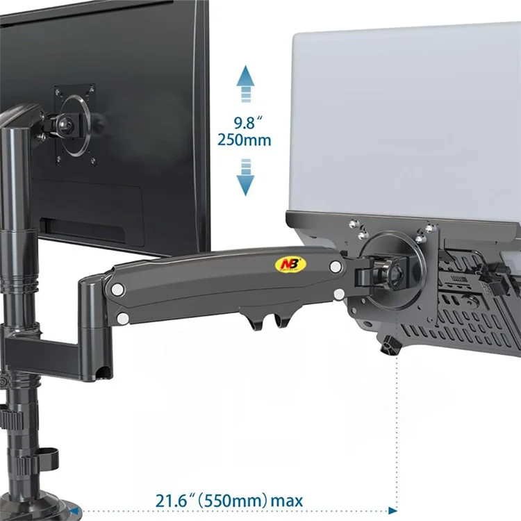 Держатель для ЖК-телевизора/монитора 22"-32" NORTH BAYOU H180 FP-2 + Крепление для ноутбука 10"-17" с газовой пружиной, полноповоротный, двухрычажный, зажимной