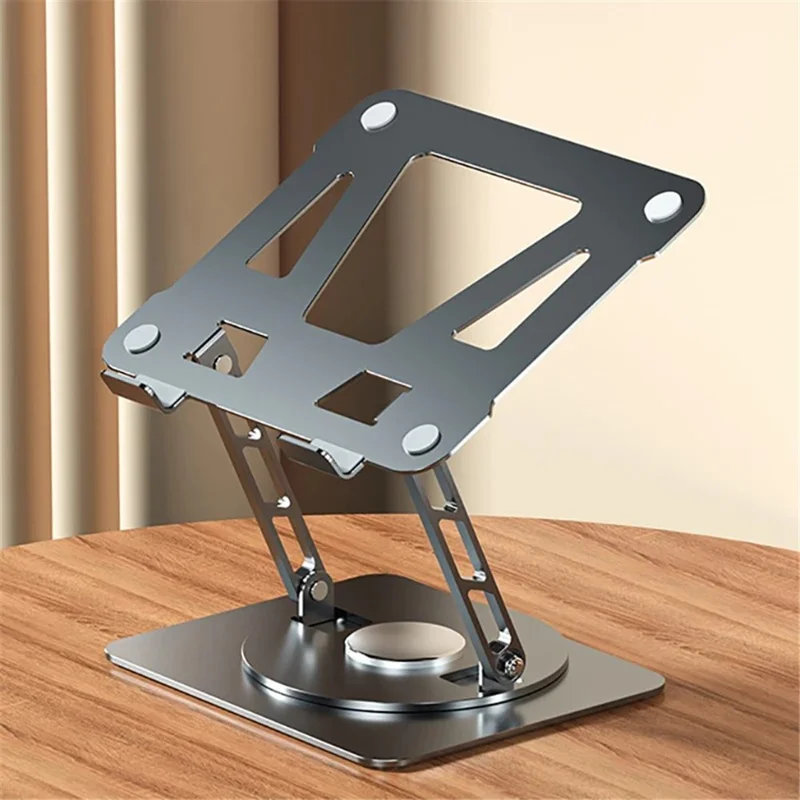360-Degree Rotatable Desktop Tablet Holder Stand Foldable Aluminum Alloy Tablet Bracket - Grey / Round