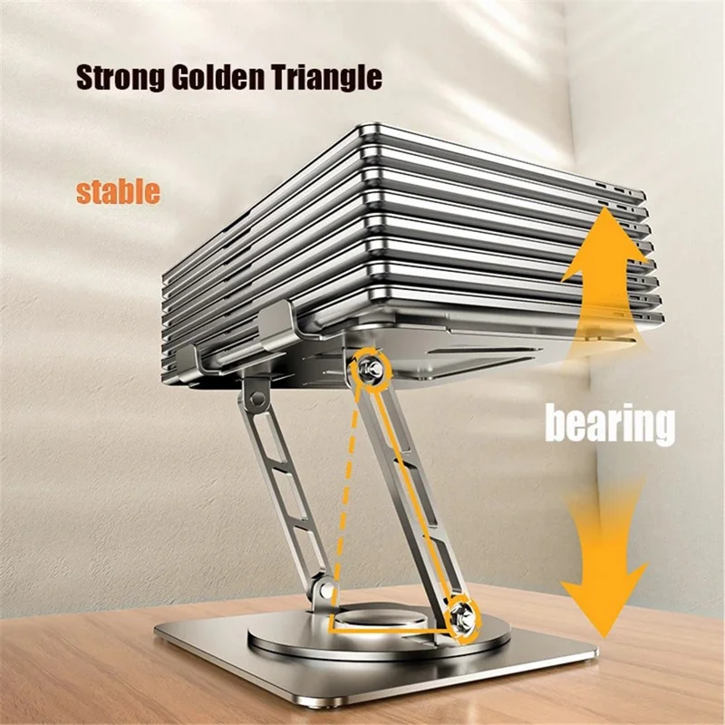 360-Degree Rotatable Desktop Tablet Holder Stand Foldable Aluminum Alloy Tablet Bracket - Grey / Round