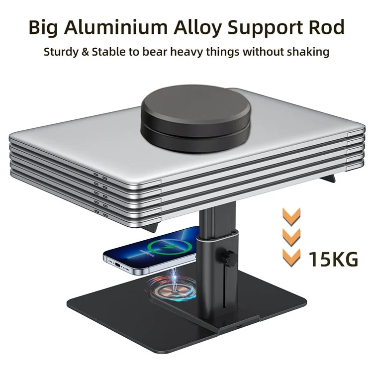 Soporte elevador para monitor de computadora de aleación de aluminio Z10Q, estación de acoplamiento con cargador inalámbrico y centro de conexiones USB