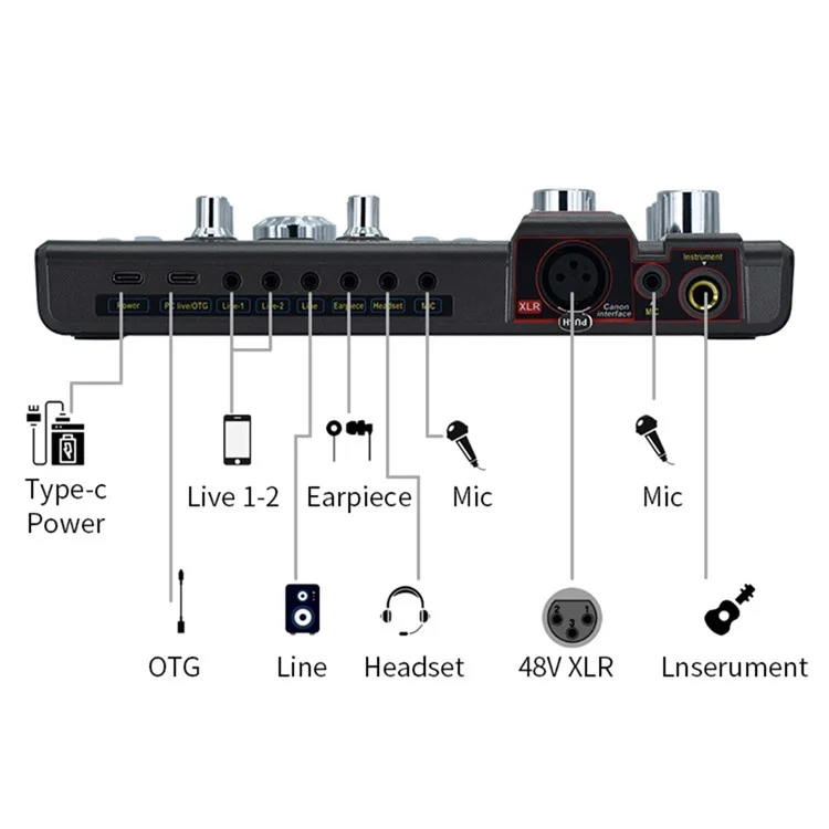 K380 48V Sound Card External Audio Mixer Live Broadcast Sound Card Audio Interface