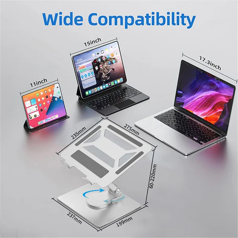 E17SU Aluminum Alloy Laptop Riser Stand Rotatable Bracket 3xUSB + 1xType-C Output USB Hub Docking Station - Silver