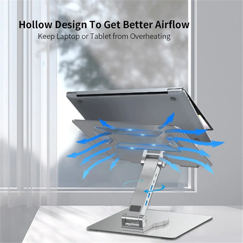 E17SU Aluminum Alloy Laptop Riser Stand Rotatable Bracket 3xUSB + 1xType-C Output USB Hub Docking Station - Silver