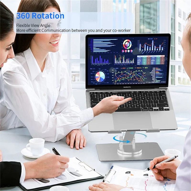 E17SU Aluminum Alloy Laptop Riser Stand Rotatable Bracket 3xUSB + 1xType-C Output USB Hub Docking Station - Silver