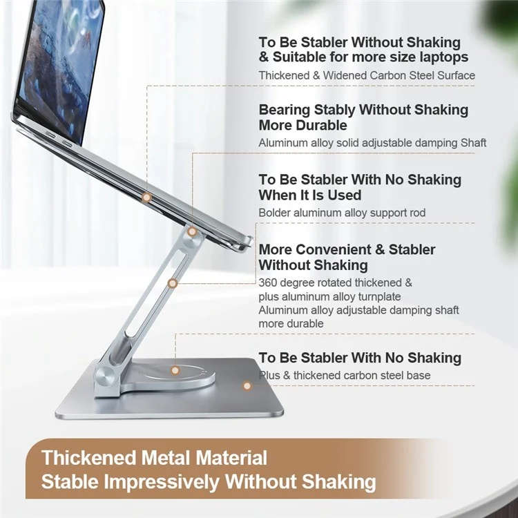 E13SU Aluminum Alloy Laptop Riser Stand 3xUSB + 1xType-C Output USB Hub Desktop Rotatable Bracket