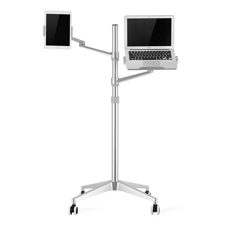 UP-9L Dual Arm Lifting Bodenständer mit Rädern für Smartphone / Tablet / Laptop - Silber