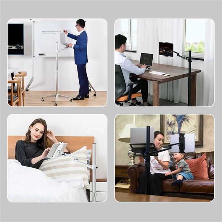 UP-9L Dual Arm Lifting Bodenständer mit Rädern für Smartphone / Tablet / Laptop - Silber
