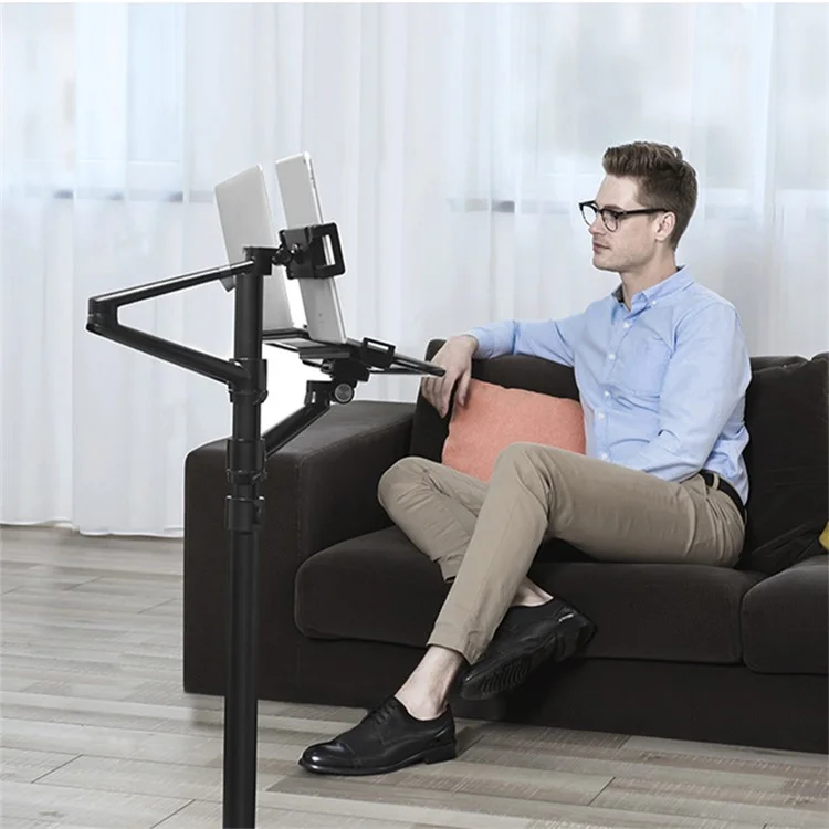 UP-9L Dual Arm Lifting Bodenständer mit Rädern für Smartphone / Tablet / Laptop - Silber