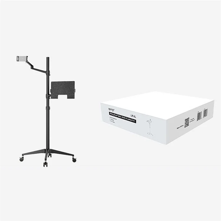 UP-9L Dual Arm Lifting Bodenständer mit Rädern für Smartphone / Tablet / Laptop - Silber